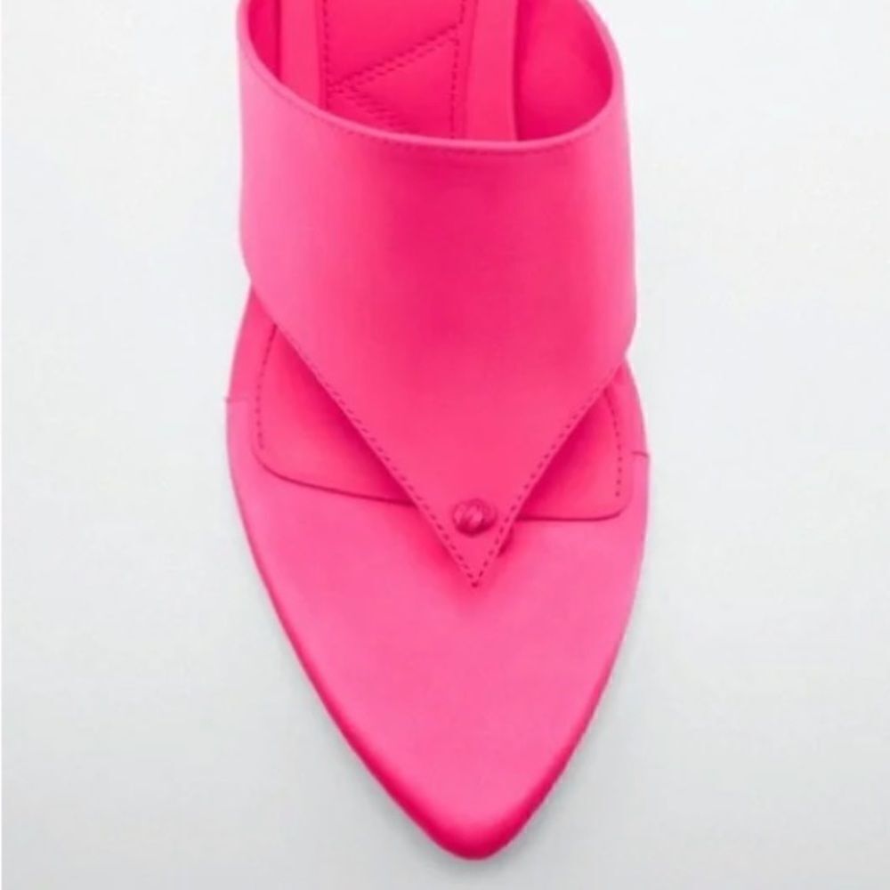 Zara Fuchsia Pink Satin Effect Pointed Toe High Heels Sandals Shoes - Picture 10 of 11